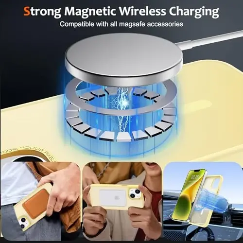 Anuck Case for iPhone 14 Case Magnetic Phone Case Compatible with MagSafe, Soft TPU Bumper Hard Translucent Matte Back Slim Fit Shockproof Protective Cover for Men Women Girls - Yellow - 2