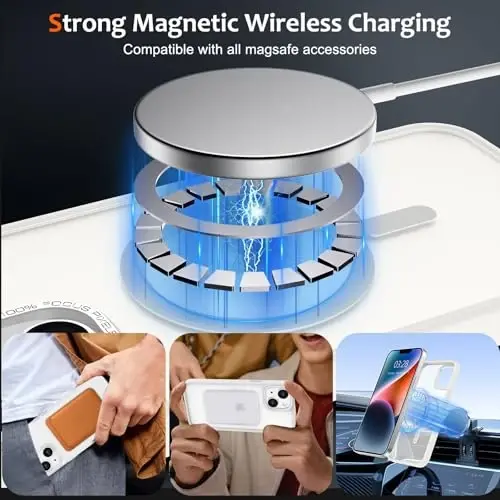 Anuck Case for iPhone 14 Plus Case Magnetic Phone Case Compatible with MagSafe, Soft TPU Bumper Hard Translucent Matte Back Slim Fit Shockproof Protective Cover for Men Women Girls - Cream White - 11