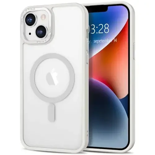 Anuck Case for iPhone 14 Plus Case Magnetic Phone Case MagSafe bilan mos, Yumshoq TPU Bumper Qattiq Shaffof Matte Orqa Slim Fit Zarba o'tkazmaydigan Himoya Qopqog'i Erkaklar Ayollar Qizlar uchun - Krem Oq - ANUCK