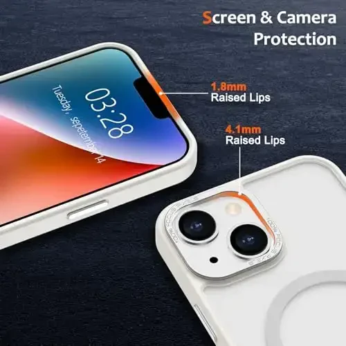 Anuck Case for iPhone 14 Plus Case Magnetic Phone Case MagSafe bilan mos, Yumshoq TPU Bumper Qattiq Shaffof Matte Orqa Slim Fit Zarba o'tkazmaydigan Himoya Qopqog'i Erkaklar Ayollar Qizlar uchun - Krem Oq - 3