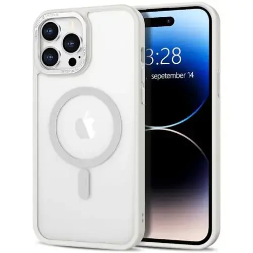 Anuck Case for iPhone 14 Pro Case Magnetic Phone Case Compatible with MagSafe, Soft TPU Bumper Hard Translucent Matte Back Slim Fit Shockproof Protective Cover for Men Women Girls - Cream White - 1