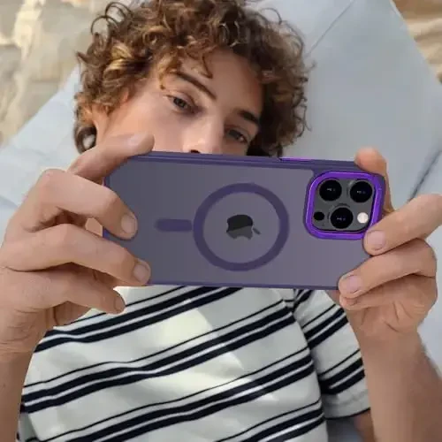 Anuck Case for iPhone 14 Pro Case Magnetic Phone Case Compatible with MagSafe, Soft TPU Bumper Hard Translucent Matte Back Slim Fit Shockproof Protective Cover for Men Women Girls - Dark Purple - 6