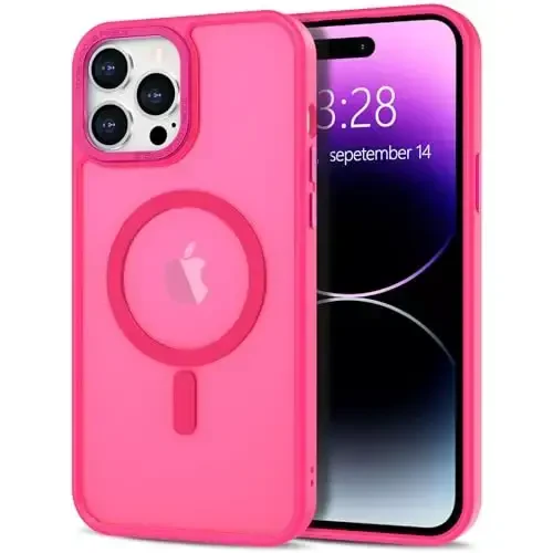 Anuck Case for iPhone 14 Pro Case Magnetic Phone Case Compatible with MagSafe, Soft TPU Bumper Hard Translucent Matte Back Slim Fit Shockproof Protective Cover for Men Women Girls - Hot Pink - 1
