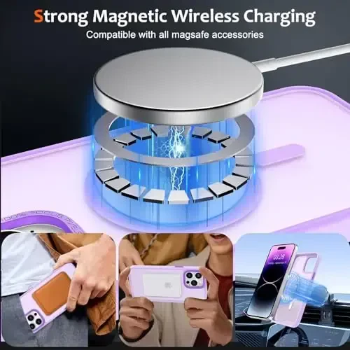 Anuck Case for iPhone 14 Pro Case Magnetic Phone Case Compatible with MagSafe, Soft TPU Bumper Hard Translucent Matte Back Slim Fit Shockproof Protective Cover for Men Women Girls - Light Purple - 11