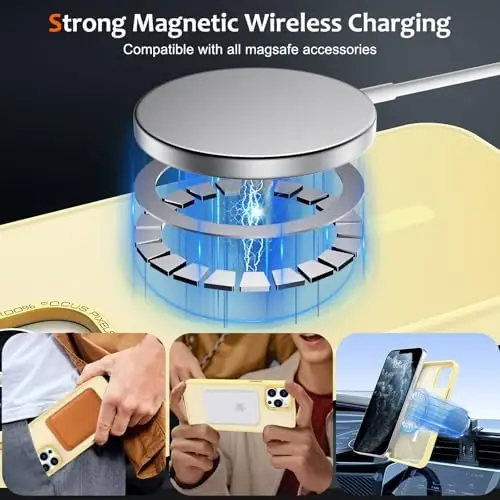 Anuck Case for iPhone 14 Pro Case Magnetic Phone Case Compatible with MagSafe, Soft TPU Bumper Hard Translucent Matte Back Slim Fit Shockproof Protective Cover for Men Women Girls - Yellow - 2