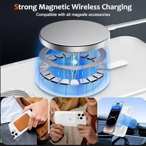 Anuck Case for iPhone 14 Pro Case Magnetic Phone Case MagSafe bilan mos, Yumshoq TPU Bumper Qattiq Translusent Matte Back Slim Fit Zarba o'tkazmaydigan himoya qopqog'i erkaklar ayollar qizlar uchun - Oq - 2