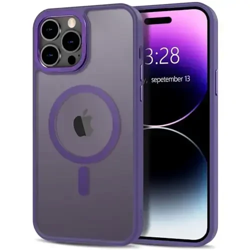 Anuck Case for iPhone 14 Pro Case MagSafe bilan mos keladigan magnit telefon g‘ilofi, yumshoq TPU bamperi, qattiq shaffof mat orqa, ingichka, zarbaga chidamli himoya qopqog‘i erkaklar, ayollar va qizlar uchun - to‘q binafsha - 1