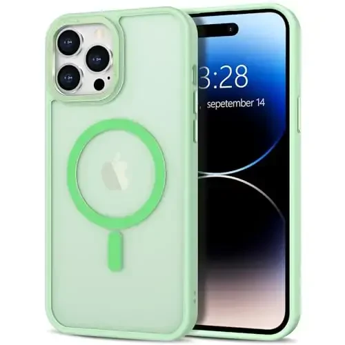 Anuck Case for iPhone 14 Pro Max Case Magnetic Phone Case Compatible with MagSafe, Soft TPU Bumper Hard Translucent Matte Back Slim Fit Shockproof Protective Cover for Men Women Girls - Green - 1