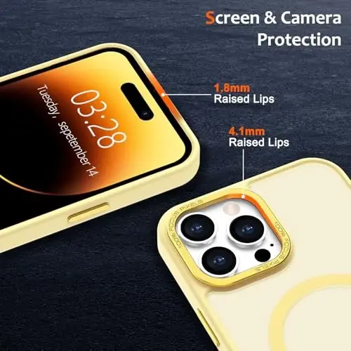 Anuck Case for iPhone 14 Pro Max Case Magnetic Phone Case Compatible with MagSafe, Soft TPU Bumper Hard Translucent Matte Back Slim Fit Shockproof Protective Cover for Men Women Girls - Yellow - 3
