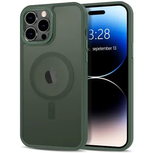 Anuck Case for iPhone 14 Pro Max Case Magnetic Phone Case MagSafe bilan mos, Yumshoq TPU Bumper Qattiq Yarı şeffaf Mat Orqa Slim Fit Zarba o'tkazmaydigan Himoya Qopqoq Erkaklar Ayollar Qizlar uchun - To'q yashil 