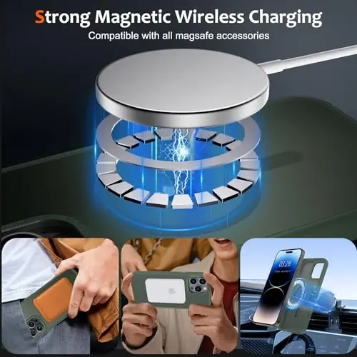 Anuck Case for iPhone 14 Pro Max Case Magnetic Phone Case MagSafe bilan mos, Yumshoq TPU Bumper Qattiq Yarı şeffaf Mat Orqa Slim Fit Zarba o'tkazmaydigan Himoya Qopqoq Erkaklar Ayollar Qizlar uchun - To'q yashil - 2