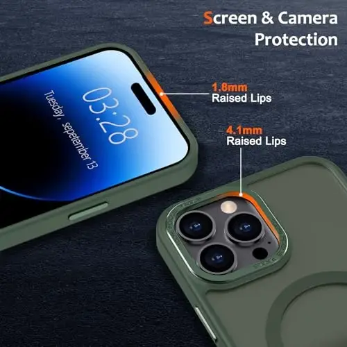 Anuck Case for iPhone 14 Pro Max Case Magnetic Phone Case MagSafe bilan mos, Yumshoq TPU Bumper Qattiq Yarı şeffaf Mat Orqa Slim Fit Zarba o'tkazmaydigan Himoya Qopqoq Erkaklar Ayollar Qizlar uchun - To'q yashil - 3
