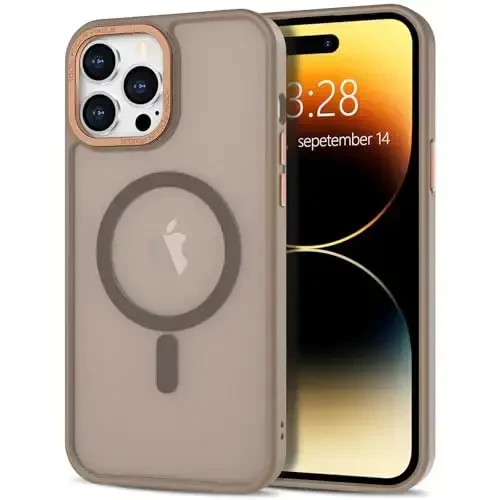 Anuck Case for iPhone 14 Pro Max Case MagSafe bilan mos keladigan magnit telefon g'ilofi, yumshoq TPU bamperi qattiq shaffof mat orqa yupqa mos zarbaga chidamli himoya qopqog'i erkaklar ayollar qizlar uchun - jigarrang - ANUCK