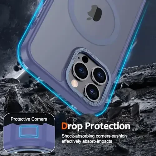 Anuck Case for iPhone 14 Pro Max Case MagSafe bilan mos keladigan magnit telefon qutisi, yumshoq TPU bamperi qattiq shaffof mat orqa Slim Fit zarbga chidamli himoya qopqog'i erkaklar ayollar qizlar uchun - Moviy - 4