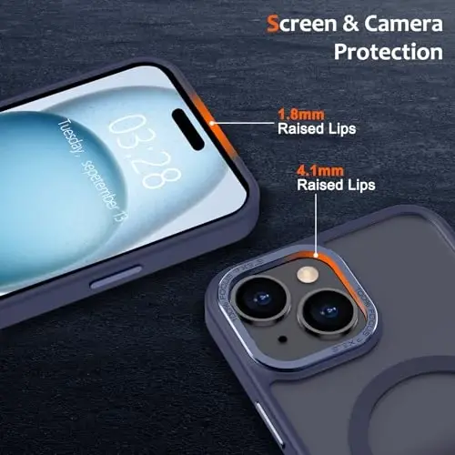 Anuck Case for iPhone 15 Case Magnetic Phone Case Compatible with MagSafe, Soft TPU Bumper Hard Translucent Matte Back Slim Fit Shockproof Protective Cover for Men Women Girls - Dark Blue - 3