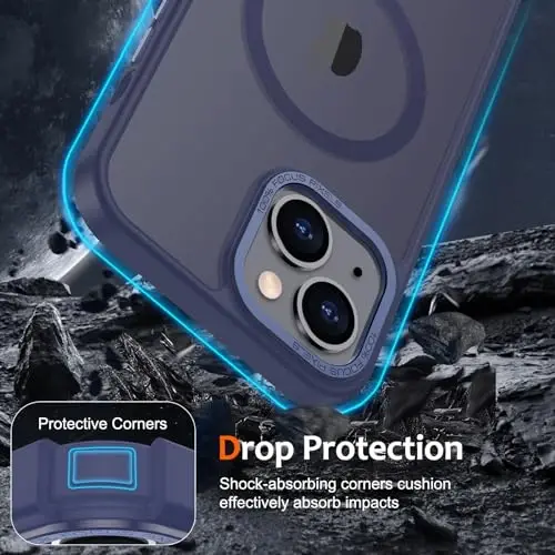 Anuck Case for iPhone 15 Case Magnetic Phone Case Compatible with MagSafe, Soft TPU Bumper Hard Translucent Matte Back Slim Fit Shockproof Protective Cover for Men Women Girls - Dark Blue - 4