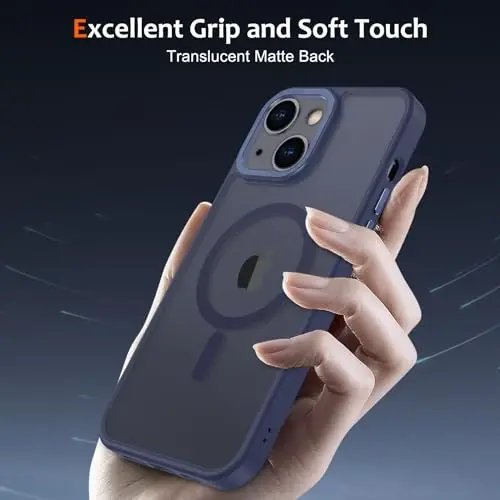 Anuck Case for iPhone 15 Case Magnetic Phone Case Compatible with MagSafe, Soft TPU Bumper Hard Translucent Matte Back Slim Fit Shockproof Protective Cover for Men Women Girls - Dark Blue - 8