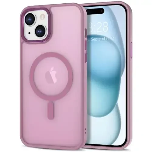 Anuck Case for iPhone 15 Case Magnetic Phone Case Compatible with MagSafe, Soft TPU Bumper Hard Translucent Matte Back Slim Fit Shockproof Protective Cover for Men Women Girls - Grape Purple - 1
