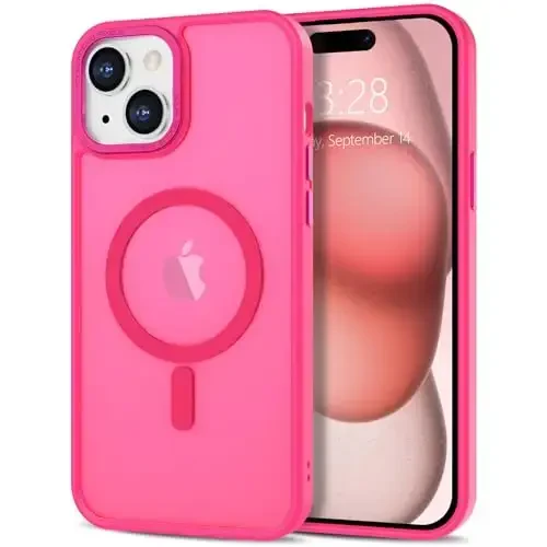 Anuck Case for iPhone 15 Case Magnetic Phone Case Compatible with MagSafe, Soft TPU Bumper Hard Translucent Matte Back Slim Fit Shockproof Protective Cover for Men Women Girls - Hot Pink - 1