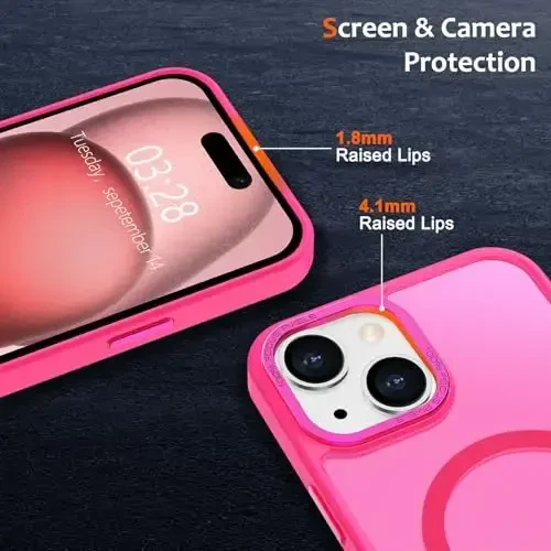 Anuck Case for iPhone 15 Case Magnetic Phone Case Compatible with MagSafe, Soft TPU Bumper Hard Translucent Matte Back Slim Fit Shockproof Protective Cover for Men Women Girls - Hot Pink - 3