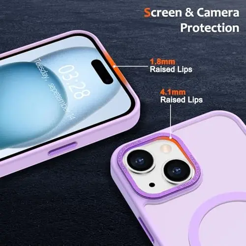 Anuck Case for iPhone 15 Case Magnetic Phone Case Compatible with MagSafe, Soft TPU Bumper Hard Translucent Matte Back Slim Fit Shockproof Protective Cover for Men Women Girls - Light Purple - 3