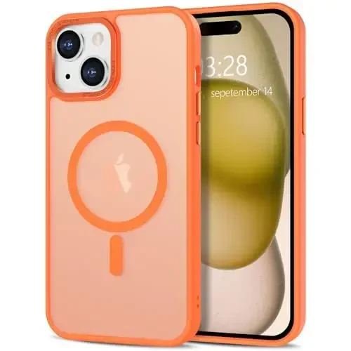 Anuck Case for iPhone 15 Case Magnetic Phone Case Compatible with MagSafe, Soft TPU Bumper Hard Translucent Matte Back Slim Fit Shockproof Protective Cover for Men Women Girls - Orange - 1