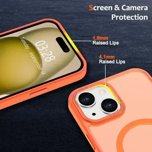 Anuck Case for iPhone 15 Case Magnetic Phone Case Compatible with MagSafe, Soft TPU Bumper Hard Translucent Matte Back Slim Fit Shockproof Protective Cover for Men Women Girls - Orange - 3