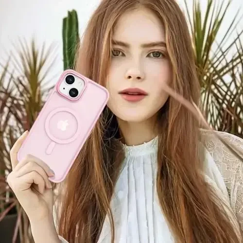 Anuck Case for iPhone 15 Case Magnetic Phone Case MagSafe bilan mos, Yumshoq TPU Bumper Qattiq Yarim shaffof Matte Orqa Slim Fit zarbaga chidamli himoya qopqog'i Erkaklar Ayollar Qizlar uchun - Tender Pushti - 7