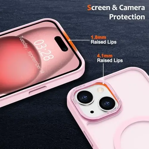 Anuck Case for iPhone 15 Case Magnetic Phone Case MagSafe bilan mos, Yumshoq TPU Bumper Qattiq Yarim shaffof Matte Orqa Slim Fit zarbaga chidamli himoya qopqog'i Erkaklar Ayollar Qizlar uchun - Tender Pushti - 3