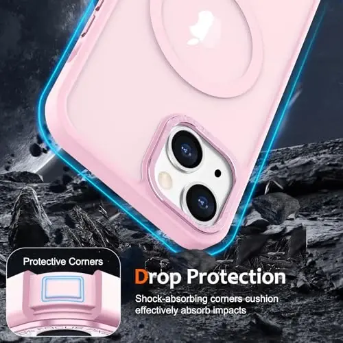 Anuck Case for iPhone 15 Case Magnetic Phone Case MagSafe bilan mos, Yumshoq TPU Bumper Qattiq Yarim shaffof Matte Orqa Slim Fit zarbaga chidamli himoya qopqog'i Erkaklar Ayollar Qizlar uchun - Tender Pushti - 4