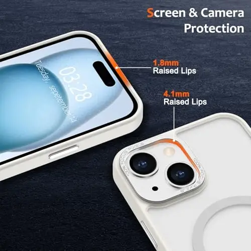 Anuck Case for iPhone 15 Plus Case Magnetic Phone Case Compatible with MagSafe, Soft TPU Bumper Hard Translucent Matte Back Slim Fit Shockproof Protective Cover for Men Women Girls - Cream White - 3