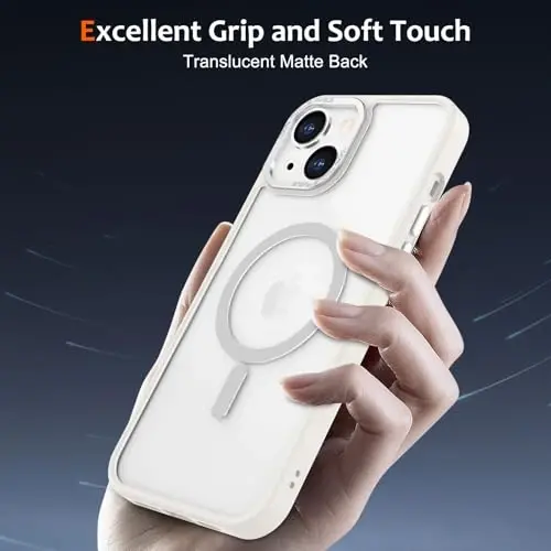 Anuck Case for iPhone 15 Plus Case Magnetic Phone Case Compatible with MagSafe, Soft TPU Bumper Hard Translucent Matte Back Slim Fit Shockproof Protective Cover for Men Women Girls - Cream White - 5