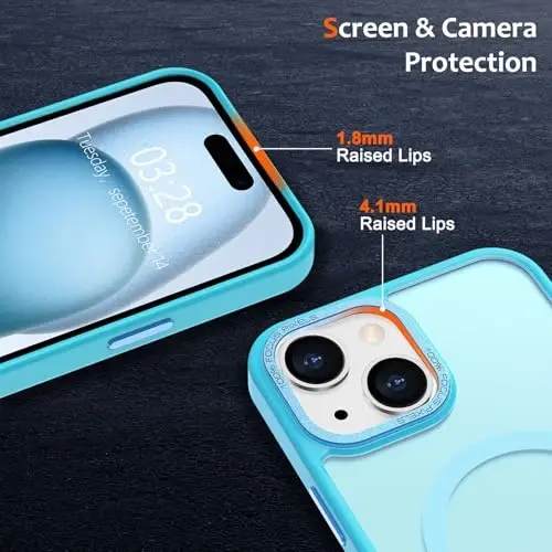 Anuck Case for iPhone 15 Plus Case Magnetic Phone Case Compatible with MagSafe, Soft TPU Bumper Hard Translucent Matte Back Slim Fit Shockproof Protective Cover for Men Women Girls - Lake Blue - 10