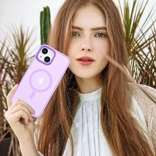 Anuck Case for iPhone 15 Plus Case Magnetic Phone Case Compatible with MagSafe, Soft TPU Bumper Hard Translucent Matte Back Slim Fit Shockproof Protective Cover for Men Women Girls - Light Purple 