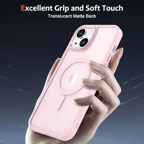 Anuck Case for iPhone 15 Plus Case Magnetic Phone Case Compatible with MagSafe, Soft TPU Bumper Hard Translucent Matte Back Slim Fit Shockproof Protective Cover for Men Women Girls - Tender Pink - 5