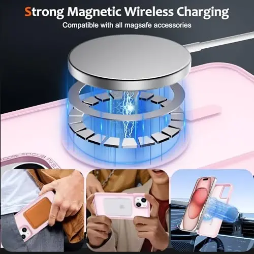 Anuck Case for iPhone 15 Plus Case Magnetic Phone Case Compatible with MagSafe, Soft TPU Bumper Hard Translucent Matte Back Slim Fit Shockproof Protective Cover for Men Women Girls - Tender Pink - 2