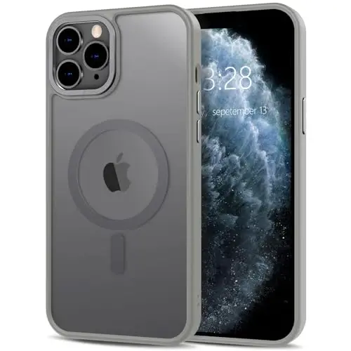 Anuck Case for iPhone 15 Pro Case Magnetic Phone Case Compatible with MagSafe, Soft TPU Bumper Hard Translucent Matte Back Slim Fit Shockproof Protective Cover for Men Women Girls - Gray - 1