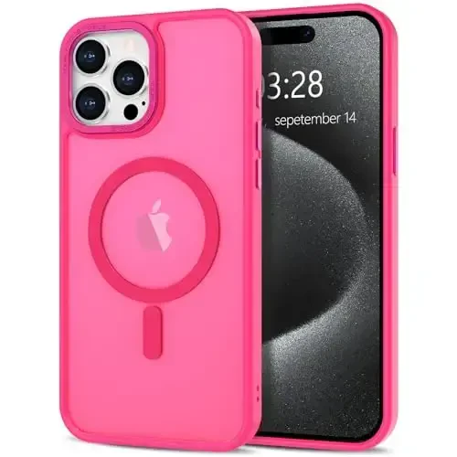 Anuck Case for iPhone 15 Pro Case Magnetic Phone Case Compatible with MagSafe, Soft TPU Bumper Hard Translucent Matte Back Slim Fit Shockproof Protective Cover for Men Women Girls - Hot Pink - 12
