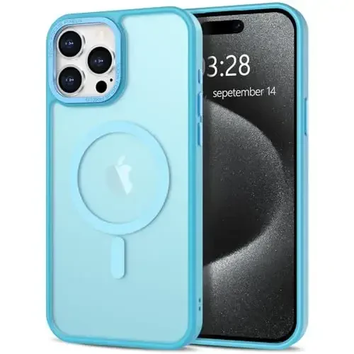 Anuck Case for iPhone 15 Pro Case Magnetic Phone Case Compatible with MagSafe, Soft TPU Bumper Hard Translucent Matte Back Slim Fit Shockproof Protective Cover for Men Women Girls - Lake Blue - 12