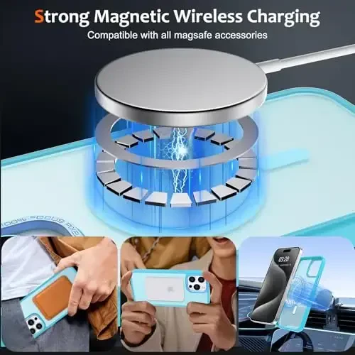 Anuck Case for iPhone 15 Pro Case Magnetic Phone Case Compatible with MagSafe, Soft TPU Bumper Hard Translucent Matte Back Slim Fit Shockproof Protective Cover for Men Women Girls - Lake Blue - 7