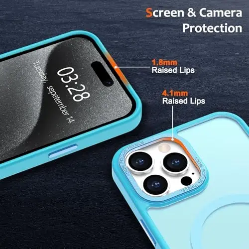 Anuck Case for iPhone 15 Pro Case Magnetic Phone Case Compatible with MagSafe, Soft TPU Bumper Hard Translucent Matte Back Slim Fit Shockproof Protective Cover for Men Women Girls - Lake Blue - 3