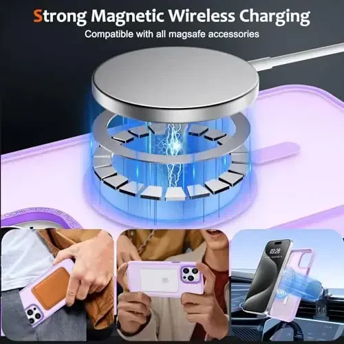 Anuck Case for iPhone 15 Pro Case Magnetic Phone Case Compatible with MagSafe, Soft TPU Bumper Hard Translucent Matte Back Slim Fit Shockproof Protective Cover for Men Women Girls - Light Purple - 7