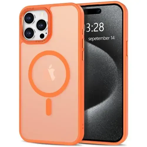 Anuck Case for iPhone 15 Pro Case Magnetic Phone Case Compatible with MagSafe, Soft TPU Bumper Hard Translucent Matte Back Slim Fit Shockproof Protective Cover for Men Women Girls - Orange - 1