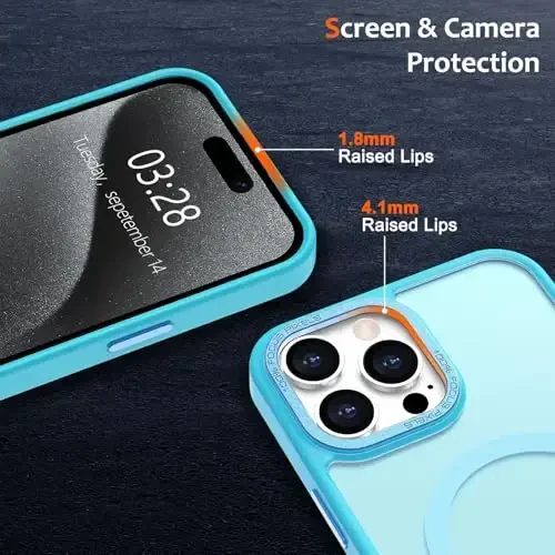 Anuck Case for iPhone 15 Pro Case Magnetic Phone Case MagSafe bilan mos, Yumshoq TPU Bumper Qattiq Yarim shaffof Matte Orqa Slim Fit Zarba o'tkazmaydigan Himoya G'ilof Erkaklar Ayollar Qizlar uchun - Lake Blue - 11