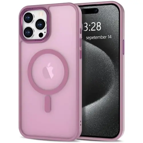 Anuck Case for iPhone 15 Pro Max Case Magnetic Phone Case Compatible with MagSafe, Soft TPU Bumper Hard Translucent Matte Back Slim Fit Shockproof Protective Cover for Men Women Girls - Grape Purple - 1
