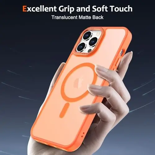 Anuck Case for iPhone 15 Pro Max Case Magnetic Phone Case Compatible with MagSafe, Soft TPU Bumper Hard Translucent Matte Back Slim Fit Shockproof Protective Cover for Men Women Girls - Orange - 5