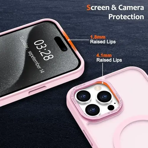 Anuck Case for iPhone 15 Pro Max Case Magnetic Phone Case Compatible with MagSafe, Soft TPU Bumper Hard Translucent Matte Back Slim Fit Shockproof Protective Cover for Men Women Girls - Tender Pink - 3