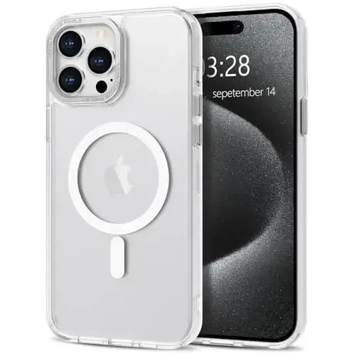 Anuck Case for iPhone 15 Pro Max Case Magnetic Phone Case Compatible with MagSafe, Soft TPU Bumper Hard Translucent Matte Back Slim Fit Shockproof Protective Cover for Men Women Girls - White - Modazone