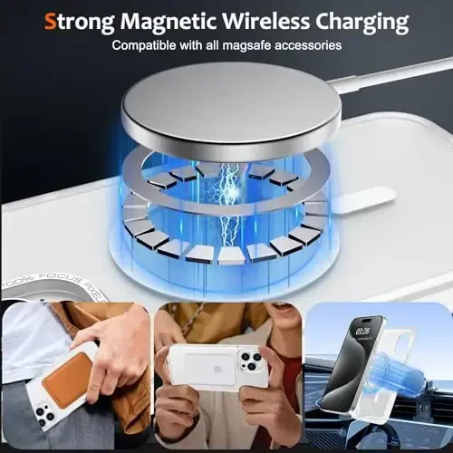 Anuck Case for iPhone 15 Pro Max Case MagSafe bilan mos keluvchi magnitli telefon g‘ilofi, yumshoq TPU bamperi, qattiq yarim shaffof mat orqa, ingichka, zarbaga chidamli himoya qopqog‘i erkaklar, ayollar va qizlar uchun - Oq - ANUCK (1)