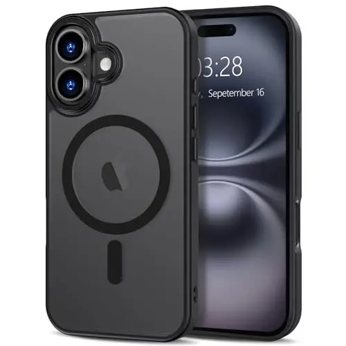 Anuck Case for iPhone 16 Case Magnetic Phone Case Compatible with MagSafe, Soft TPU Bumper Hard Translucent Matte Back Slim Fit Shockproof Protective Cover for Men Women Girls - Black - 1